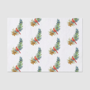 Christmas Red Cardinal Blue Berries Watercolor Tissue Paper