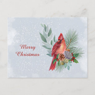 Christmas Red Cardinal Business Watercolor Holiday Postcard