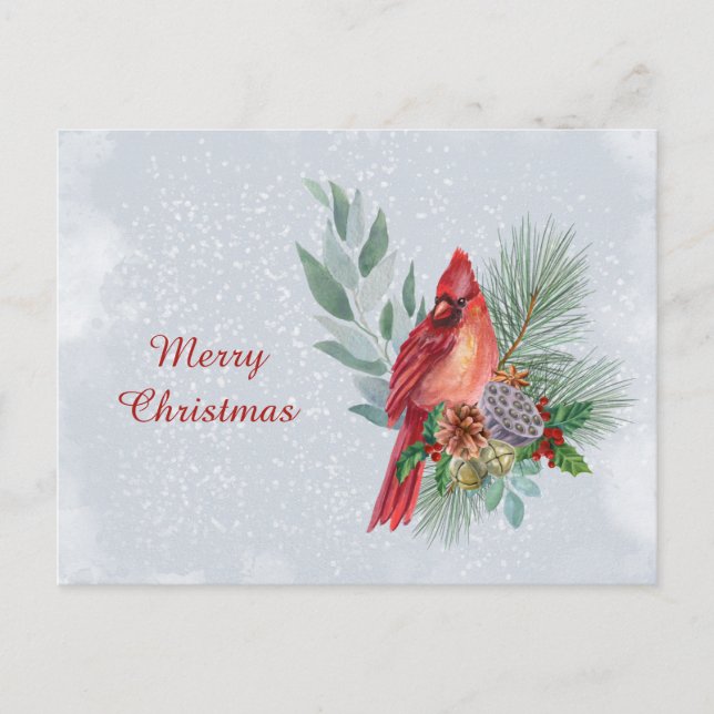 Christmas Red Cardinal Business Watercolor Holiday Postcard (Front)