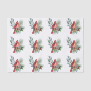 Christmas Red Cardinal Greenery Watercolor Tissue Paper