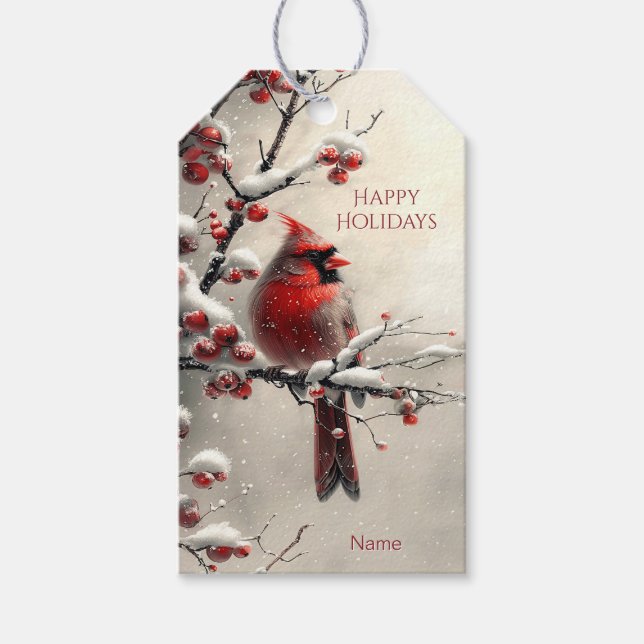 Christmas Red Cardinal Holiday Gift Tag (Front)