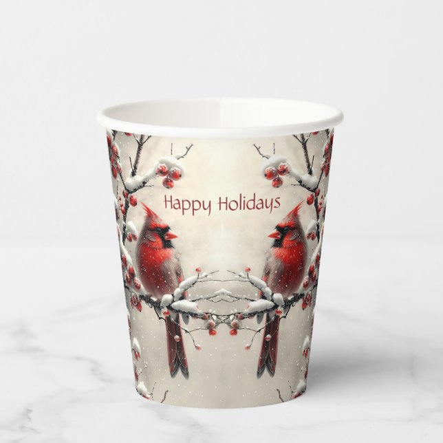 Christmas Red Cardinal Holiday Paper Cups (Left)