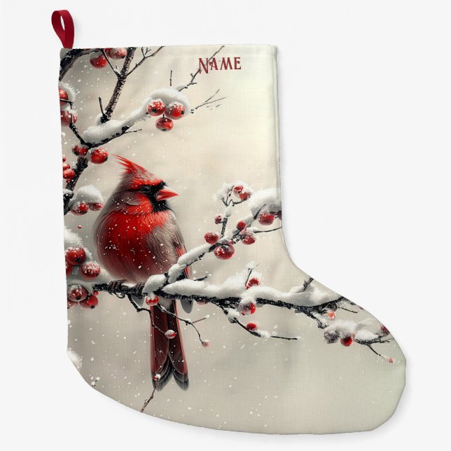  Christmas Red Cardinal Holiday Stocking (Front)