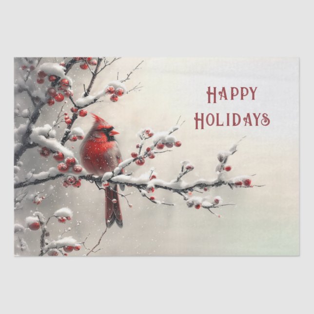 Christmas Red Cardinal Holiday Tissue Paper (Front)