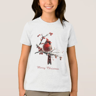 Christmas Red Cardinal Holiday Tri-Blend Shirt