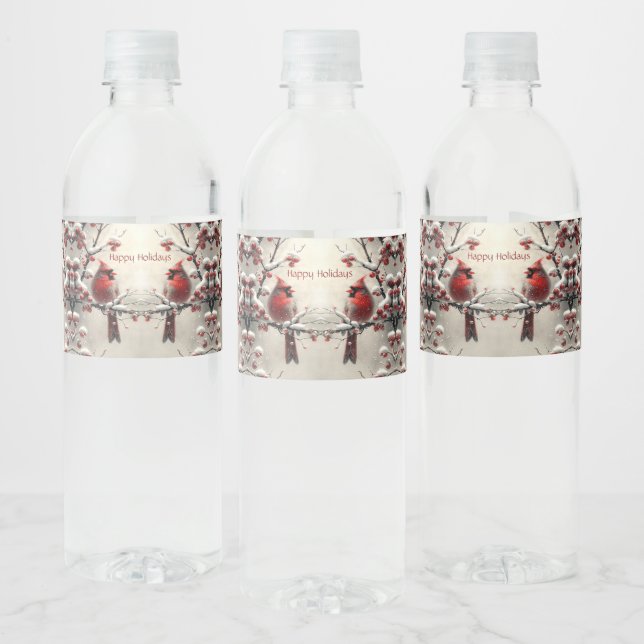 Christmas Red Cardinal Holiday Water Bottle Label (Bottles)