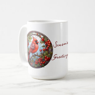 Christmas Red Cardinal Holly Berries Festive Coffee Mug