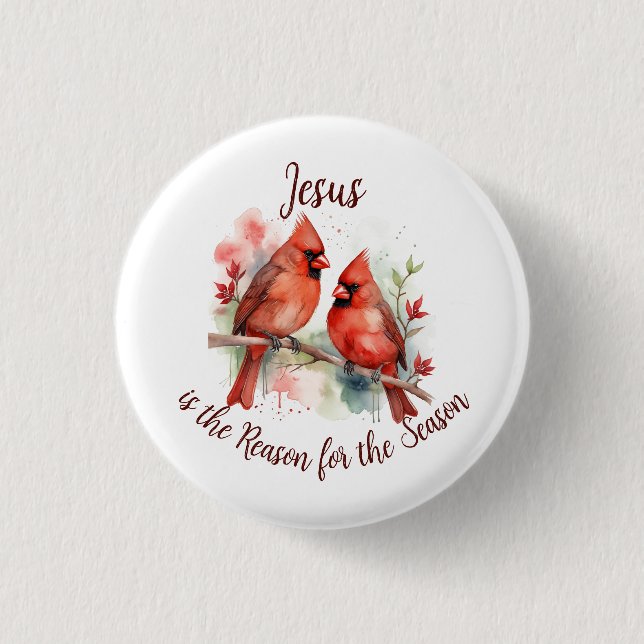 Christmas Red Cardinal Jesus Reason for Season 3 Cm Round Badge (Front)