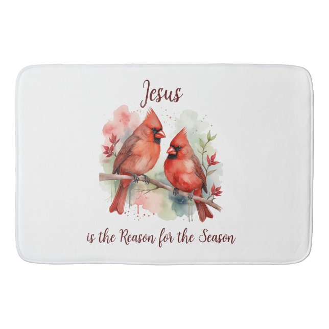 Christmas Red Cardinal Jesus Reason for Season Bath Mat (Front)