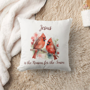 Christmas Red Cardinal Jesus Reason for Season Cushion