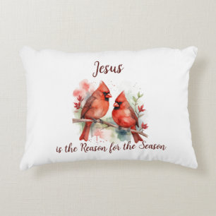 Christmas Red Cardinal Jesus Reason for Season Decorative Cushion