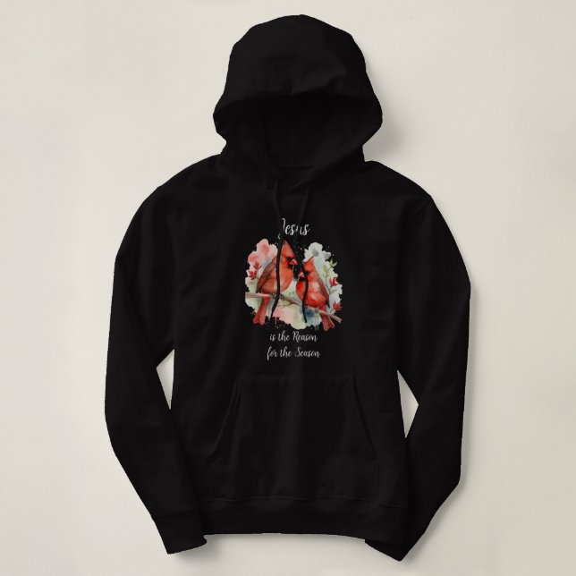 Christmas Red Cardinal Jesus Reason for Season Hoodie (Design Front)