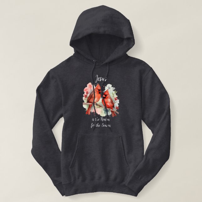 Christmas Red Cardinal Jesus Reason for Season Hoodie (Design Front)