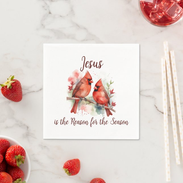Christmas Red Cardinal Jesus Reason for Season Napkin (Insitu)