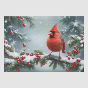 Christmas Red Cardinal on a Snowy Branch Tissue Paper