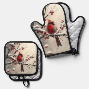 Christmas Red Cardinal Oven Mitt & Pot Holder Set