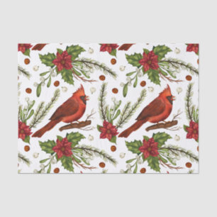 Christmas Red Cardinal Poinsettia Green Pine Tissue Paper