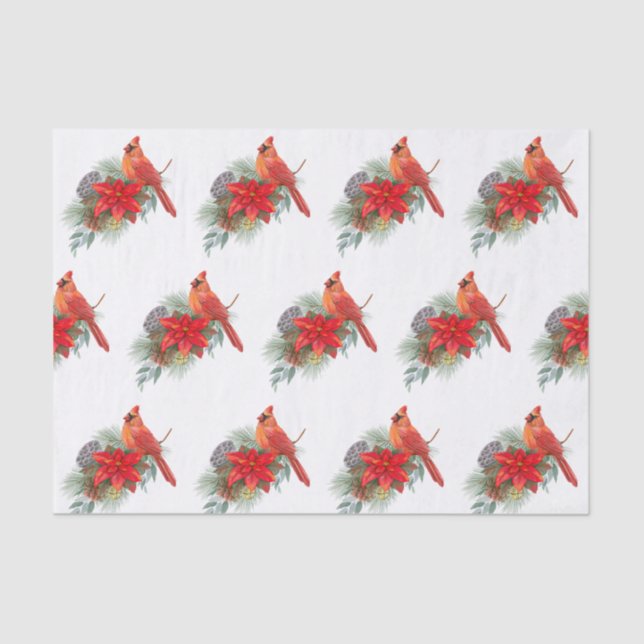 Christmas Red Cardinal Poinsettia Watercolor Tissue Paper (Front)