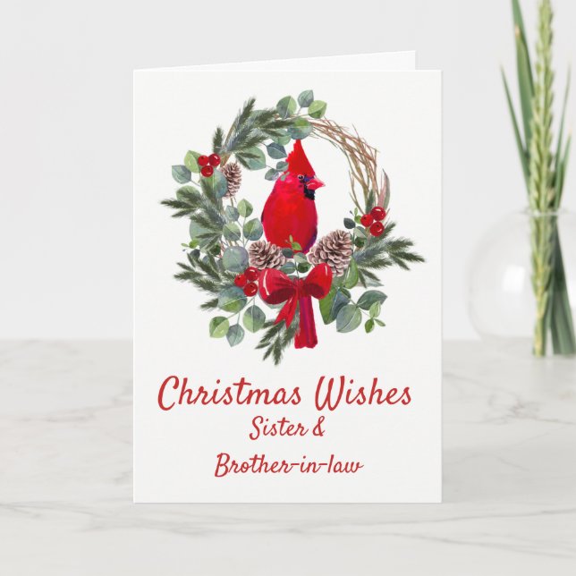 Christmas Red Cardinal Sister Brother in Law Holiday Card (Front)
