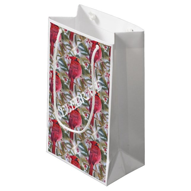 CHRISTMAS Red Cardinal Small Gift Bag (Front Angled)