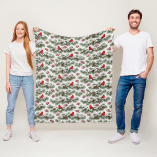 Christmas Red Cardinal Snowy Evergreen Fleece Blanket