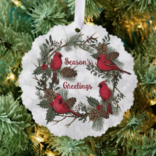 Christmas Red Cardinal Wreath Pine Boughs Tree Decoration Card
