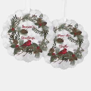 Christmas Red Cardinal Wreath Pine Boughs Tree Decoration Card