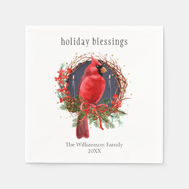 Christmas Red Cardinal Yule Solstice Boho Holiday Napkin (Front)