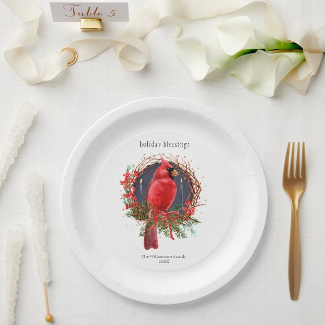 Christmas Red Cardinal Yule Solstice Boho Holiday Paper Plate (Wedding)