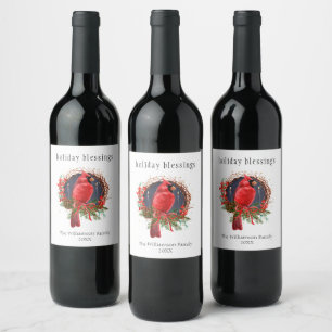 Christmas Red Cardinal Yule Solstice Boho Holiday Wine Label