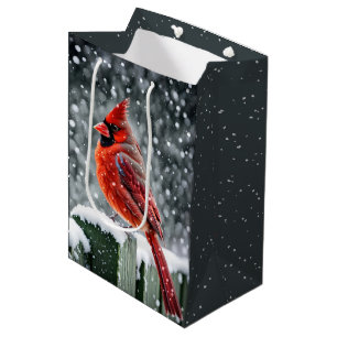 Christmas Red Cardinals In Snowflakes Medium Gift Bag