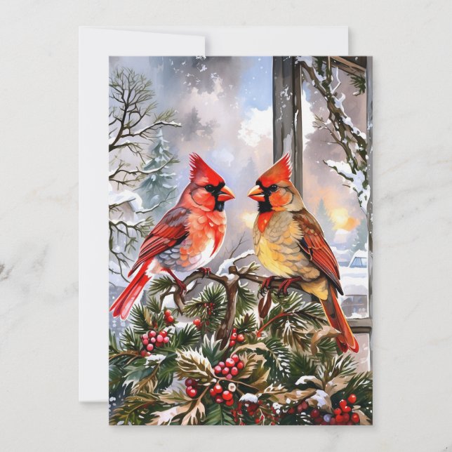Christmas Red Cardinals Winter Illustration  Holiday Card (Front)