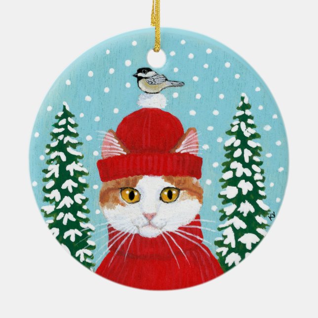 Christmas Red Cat Bird Winter ornament (Back)