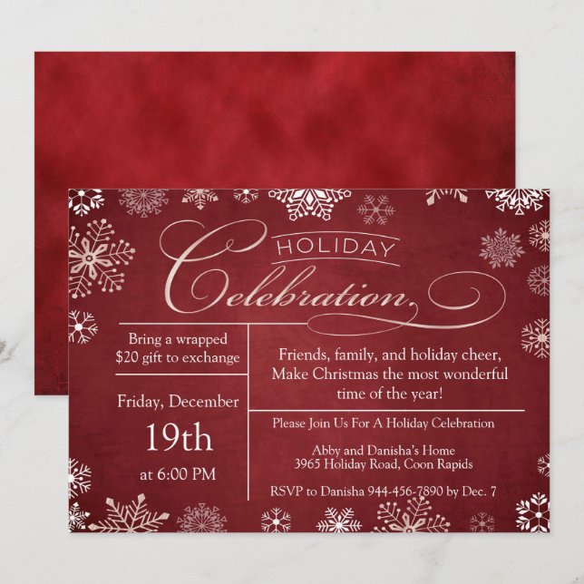 Christmas Red Chalkboard Christmas Party Invitation (Front/Back)