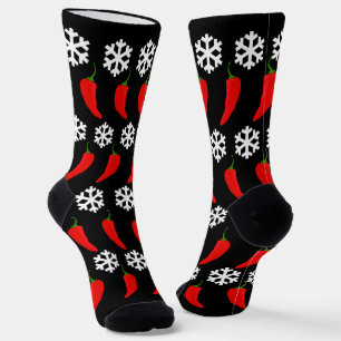 Christmas Red Chili Peppers and Snowflakes Socks