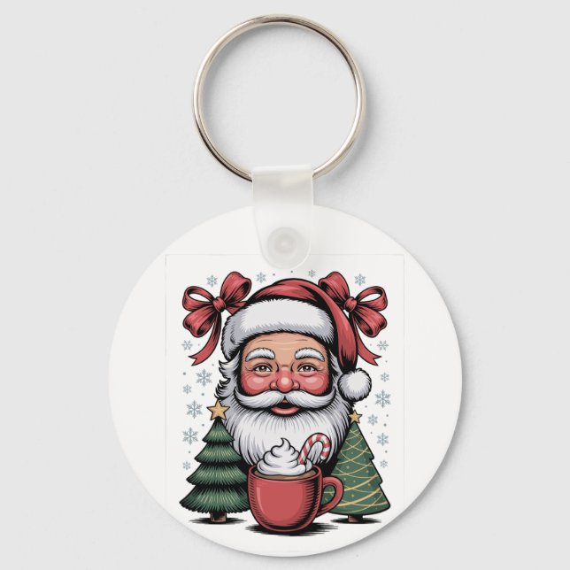 Christmas Red Coquette Santa Xmas Holiday Family Key Ring (Front)