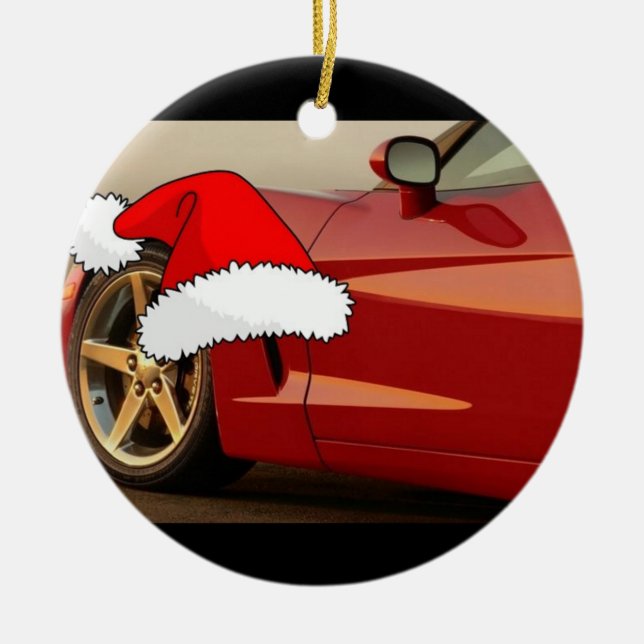 Christmas Red Corvette Ceramic Tree Decoration (Front)