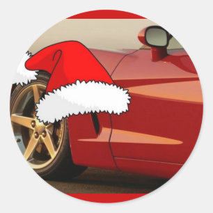Christmas Red Corvette Classic Round Sticker