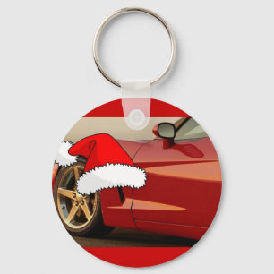 Christmas Red Corvette Key Ring