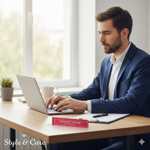 Christmas Red Desk Nameplate with Name and Title