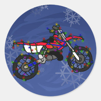 Christmas Red Dirt Bike Classic Round Sticker