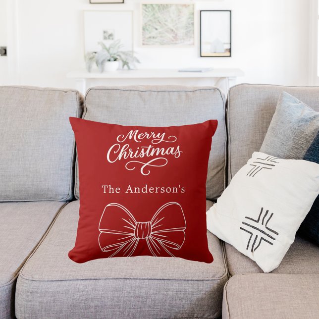 Christmas red doodle bow script  cushion (Creator Uploaded)