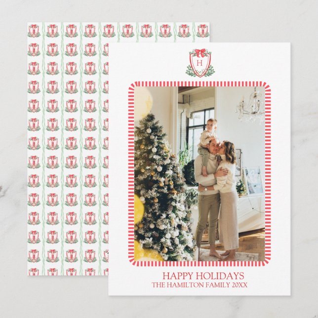 Christmas Red Door Monogram Photo Grandmillennial Holiday Card (Front/Back)