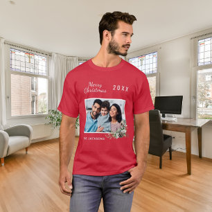 Christmas red family photo cone pine name T-Shirt
