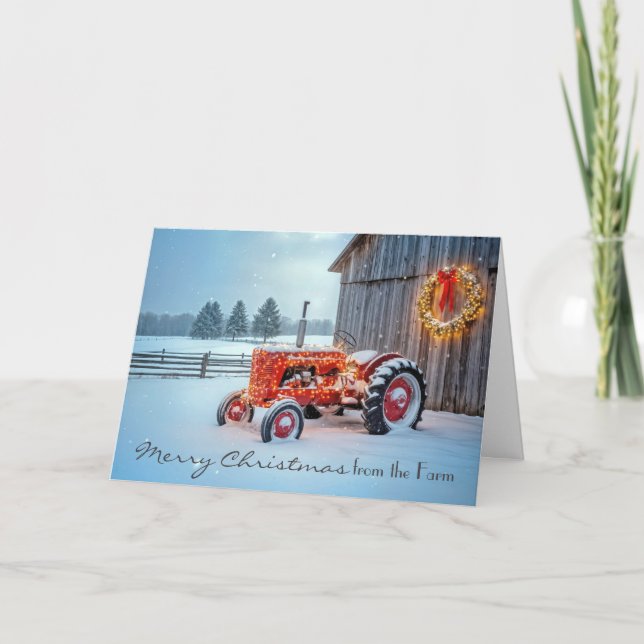 Christmas Red Farm Tractor In Snow Card (Front)