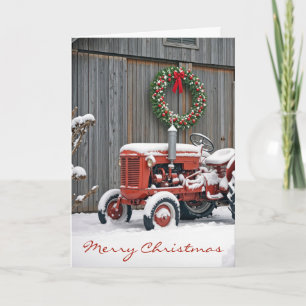 Christmas Red Farm Tractor In Snow Card