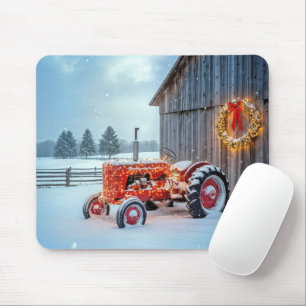 Christmas Red Farm Tractor In Snow Mouse Mat