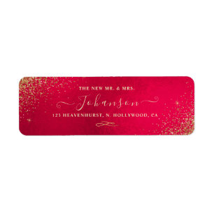 Christmas Red+Faux Gold Glitter Return Address