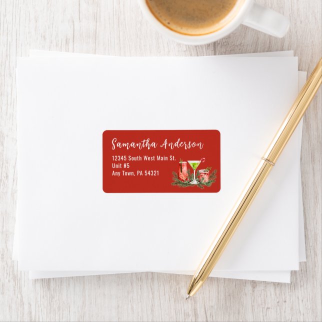 Christmas Red Festive Cocktails Return Address Label (Insitu)