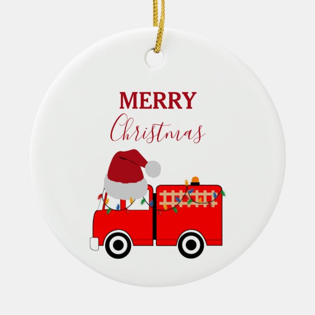 Christmas Red Fire Truck  Ceramic Tree Decoration (Front)